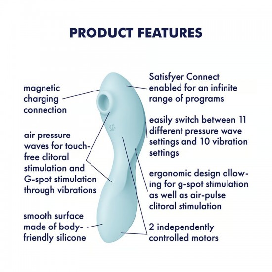 Satisfyer curvy trinity 5 plus blue air pulse vibrator features