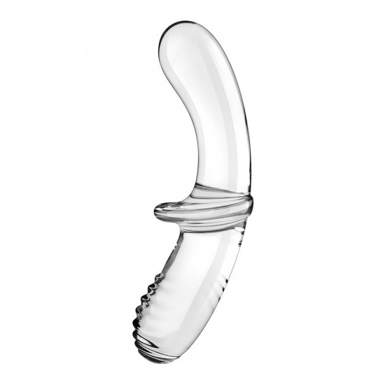 Satisfyer double crystal glass dildo transparent side view